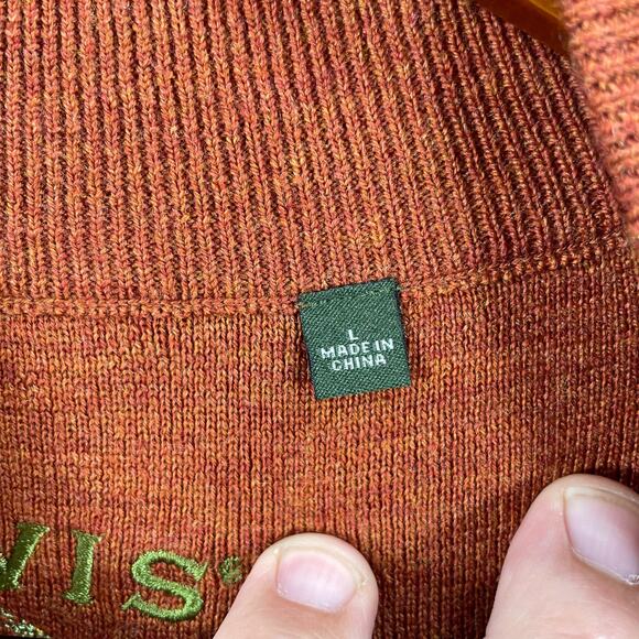 Orvis Wool Sweater Men's Large Brown Waffle Knit Henley Outdoor Warm - Picture 6 of 12